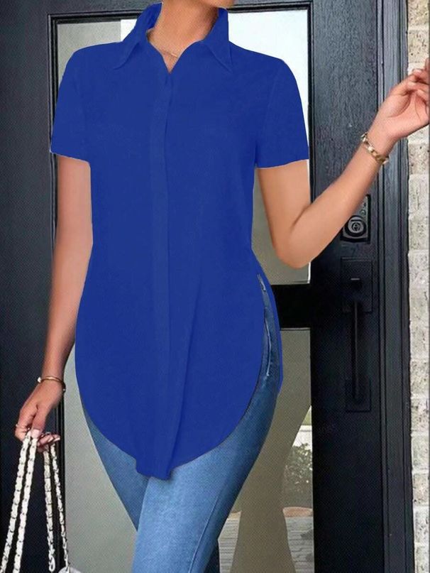 Women's Clothing Summer Fashion Simple Polo Collar Women's Shirt_ecoleips.com