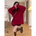 Cherry Red Christmas Sweater For Women In Autumn And Winter Loose Wears A Lazy Style Vintage Pullover Long-Sleeved Knitt_ecoleips.com