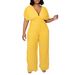 Women's Clothing New Women's Sexy V Neck Solid Color Pleated Jumpsuit_ecoleips.com