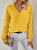 Elegant V-Neck Long Sleeve Knit Top With Lace Detailing – Breathable & Stylish Women’s Casual Blouse For Fall & Spring_ecoleips.com
