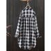 Women's Shirt With Korean-Style Loose Fit, Fashionable And Youthful Polo Collar Long-Sleeve Checkered Shirt_ecoleips.com