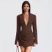 Women's Clothing V-Neck Blazer Dress – Slim Fit, Waist-Defining & Office-to-Evening Elegance (S-L, Multiple Colors, 2025 Fall/Winter Collection)_ecoleips.com