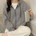 European American Style Real Shot Pique Cotton Short Striped Plus-size Sweatshirt Cardigan Jacket For Women, Spring And_ecoleips.com
