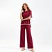 Women's Elegant Color Block Split Short Sleeve Knit Top And Slim Wide Leg Trousers Fashion Set Two Piece Casual Outfit_ecoleips.com