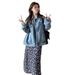 Gentle American Retro Blue Washed Denim Jacket For Women, New Spring Fashion, Floral Suspender Dress Two-piece Set_ecoleips.com