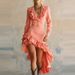 Elegant Ruffled Waist Pleat Long Dress Women's Fashion Irregular Solid Slim Party Dress Sexy V-neck Long Sleeve Wash Denim Dress_ecoleips.com