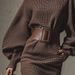 Women's Clothing Women's Batwing Sleeve Off-Shoulder Knit Sweater With Belt, Slim Fit Pullover Top, Pure Color Casual Streetwear, Autumn Fashion_ecoleips.com