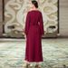 A Burgundy Neckline, Cutout, Mesh Stitching, And A-Line Dress_ecoleips.com