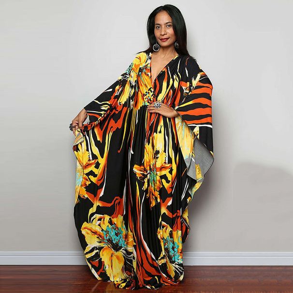 Women's European American Style Polyester Printed Beach Sun Protection Shirt Loose Dress Bikini Cover up Woven Front Vacation Clothing_ecoleips.com