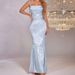 Cross-border Foreign Trade Slip Dress, European And American Sexy Backless Jacquard Tie-up Long Bodycon Fishtail Dress_ecoleips.com