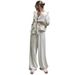 Women's Clothing V Neck Ruffled Long Sleeved Shirt High Waist Wide Leg Pants Two Piece Suit_ecoleips.com