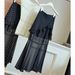 Black Ruffled Midi Skirt for Women Summer Style Elegant Design Mesh Paneling High Waist Slimming Flowing Bodycon Long Skirt_ecoleips.com