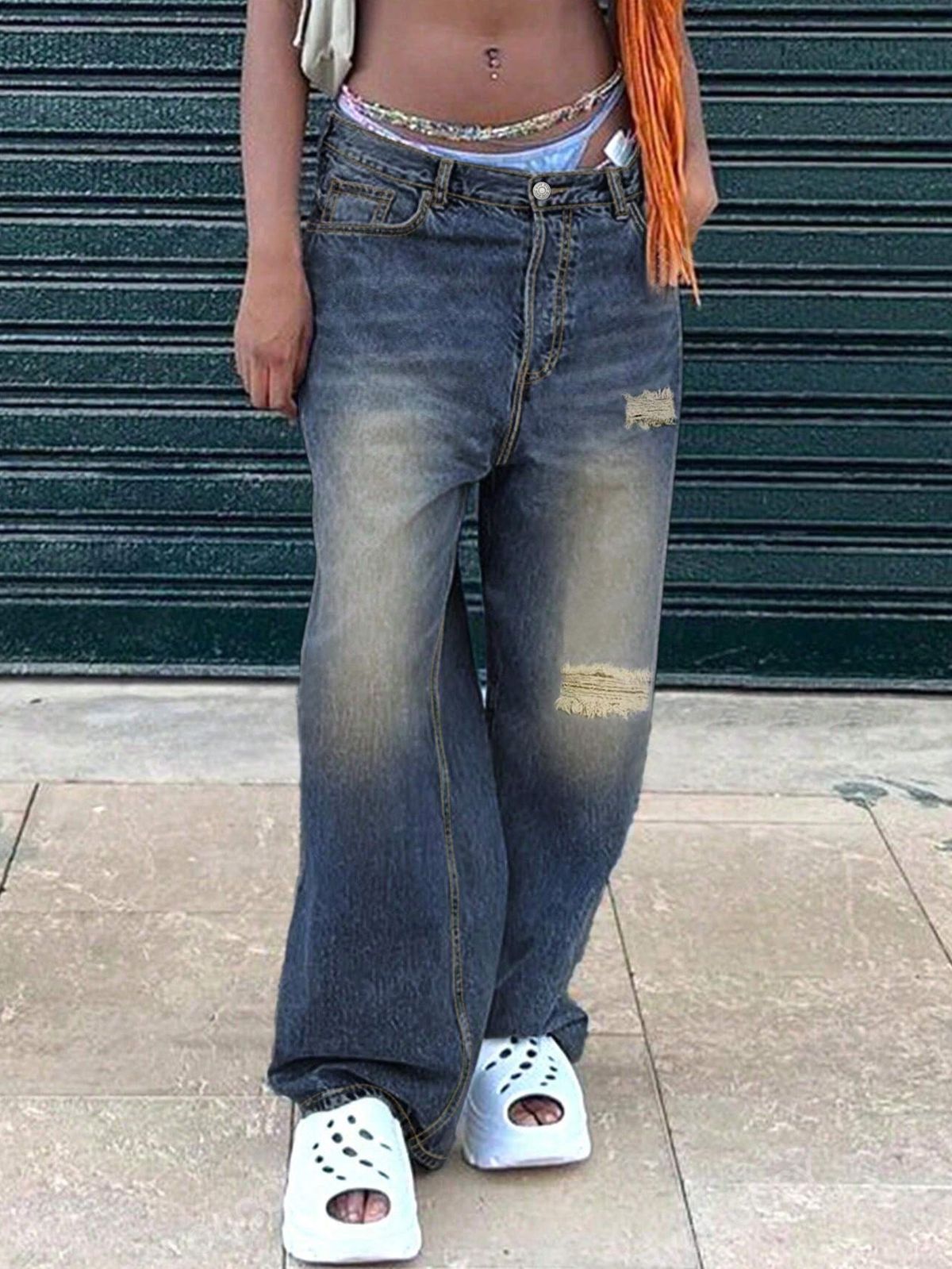 Women's Clothing Retro Street Style Ripped Jeans For Women, Summer New Style, High Waisted, Slimming, Thin Wide Leg Pants._ecoleips.com