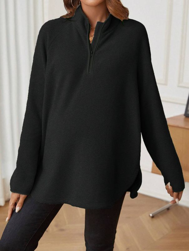 New Cross-border Hot-selling Autumn And Winter Pregnant Women's Fashion Women's Clothing Plain Zipper Loose Long-sleeved T-shirt_ecoleips.com