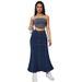 Women's Classic Denim Maxi Skirt, Stretch Washed Denim A-Line Long Skirt, Versatile Plus Size Midi Skirt_ecoleips.com