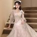 Women's Light Luxury Niche Style Long Sleeved Evening Gown French Elegant Pink Summer New Wedding Party Wear_ecoleips.com