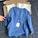 Oh My Gosh! Top Quality~ Tencel Linen Blue Five-sleeve Shirt Women, Lightweight And Simple Ramie Top For Summer_ecoleips.com