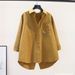 Women's Clothing Women's Loose Fitting Long Sleeved Cotton Blouse Versatile Cardigan Back Slit Spring Clothing_ecoleips.com