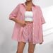 2026 Spring/Summer Cross-Border European And American Women's Fashion New Stylish Turn-Down Collar Striped Short-Sleeve_ecoleips.com