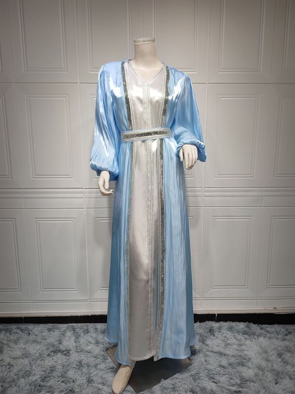 Women’s Clothing Muslim women's hot diamond luxury dress suit shiny silk satin three piece dress_ecoleips.com