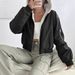 Women's Clothing Elegant Loose Casual Plush Black Pocket Zipper Jacket Omen's Elegant Loose Casual Fleece Black Pocket Zip Jacket Coat_ecoleips.com