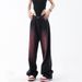 American Spring Summer New Graffiti Washed Jeans For Women Retro Design Straight Wide-Leg Long Pants_ecoleips.com