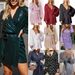 Women's Clothing V Neck Long Puff Sleeves Glitter Wrap Party Outfit_ecoleips.com
