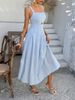 Women's Solid Color High Waist Spaghetti Strap Dress_ecoleips.com