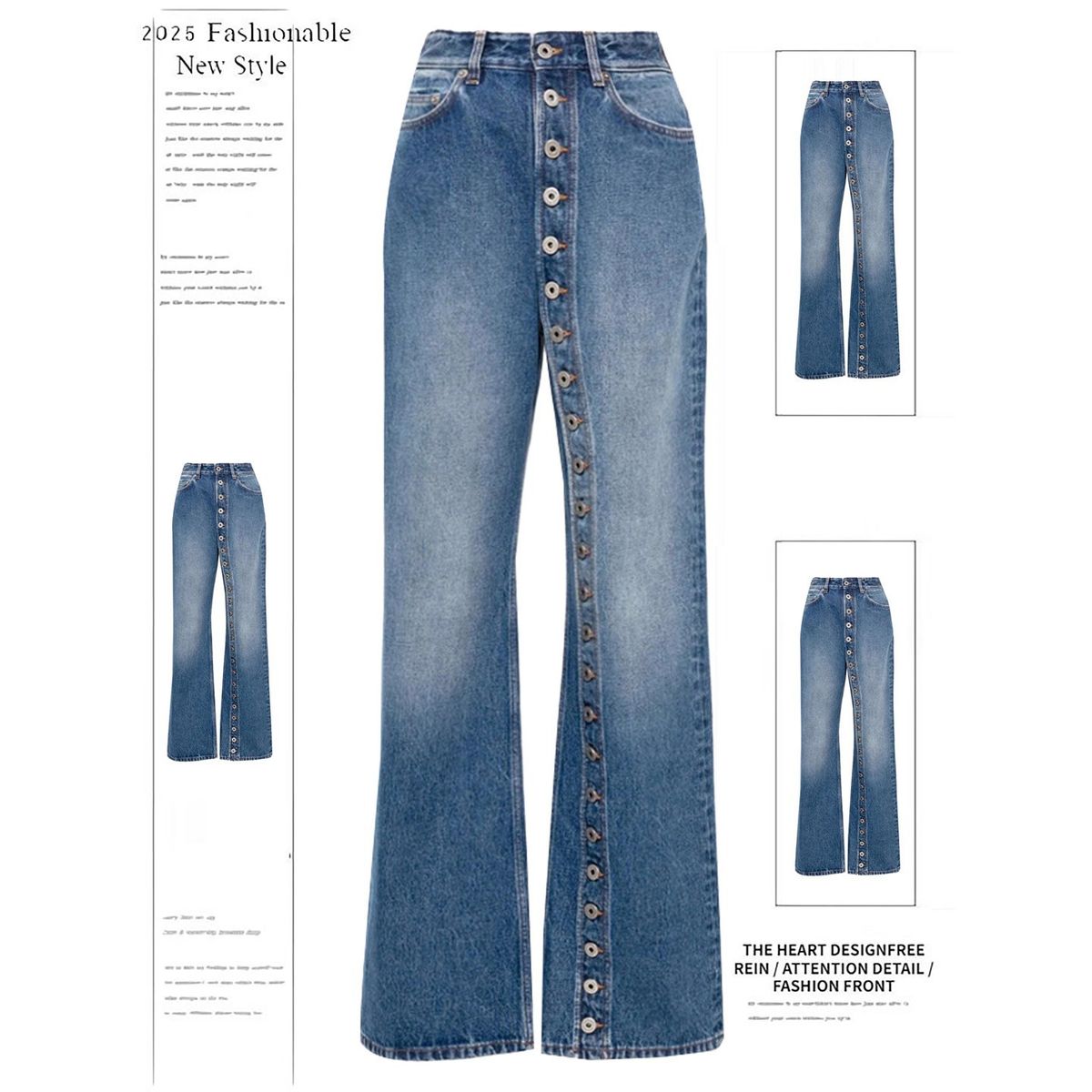 Women's Retro Washed High Street Denim Jeans Single-Breasted Straight Leg Wide Leg Pants Casual Fashion Office Lady Style_ecoleips.com