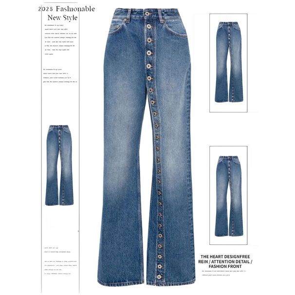 Women's Retro Washed High Street Denim Jeans Single-Breasted Straight Leg Wide Leg Pants Casual Fashion Office Lady Style_ecoleips.com