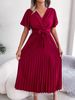 Women's Summer Dresses Pleated Ruffles Short Sleeve Elegant Party Dress Casual Lace Up V Neck Swing Cocktail Long Maxi Dresses_ecoleips.com