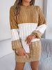 K Casual Colorblock Knit Sweater With Ruffle Sleeve For Women. No Necklace_ecoleips.com