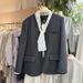 2026 Spring Commuting Women's Blazer Korean Style Loose Fit With Polka Dot Scarf Mid-Length Elegant Versatile Coat_ecoleips.com