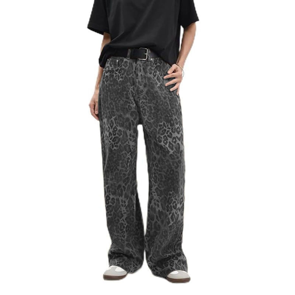 Women's Clothing Retro Leopard Print Jeans Slim Straight Loose Casual Wide Leg Pants_ecoleips.com