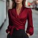 New V-neck Elegant Satin Tie-Waist Top For Women On European And American Independent Stores_ecoleips.com