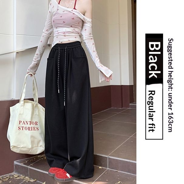 Lazy Style Wide-Leg Pants For Women, Autumn Winter New High-Waist Draped Straight-Leg Casual Floor-Length Loose_ecoleips.com