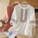 This Year's Retro Summer Top Features Short Sleeves, Made Of Cotton And Linen Fabric With Traditional Embroidery Pattern_ecoleips.com