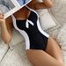 Women’s Classic Black & White One-Piece Swimsuit – Slimming, High-Cut, Strapless, S/M/L/XL/XXL (Black/White & Black/Fuchsia)_ecoleips.com