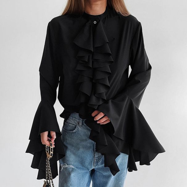 Design Ruffled Long-Sleeved Shirt Autumn And Winter Temperament High-End Cardigan Top For Women_ecoleips.com