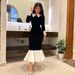 Black Slim Fit Mermaid Long Dress 2024 Autumn European American Style Polyester Muslim Dress for Women_ecoleips.com