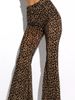 Women's High Waisted Flared Pants - Sexy Mesh Flocked Casual Trousers, Stretchy Comfort Fit, Trendy Leopard Print_ecoleips.com