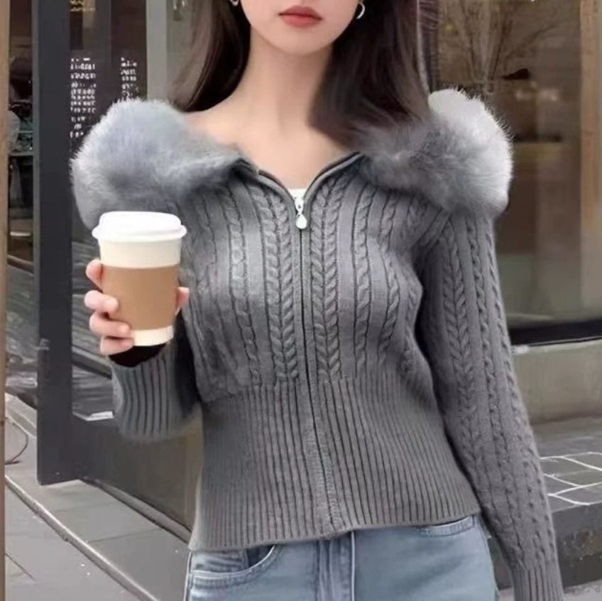 Cozy Hooded Cardigan For Women - Soft Fleece-Lined Long Sleeve Sweater With 3D Knit Pattern, Slim Fit & Waist-Defining Design_ecoleips.com