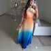 Women's Clothing New Style Fashion Temperament Elegant Halter Neck Pleated Gradient Color Dress Long Skirt_ecoleips.com