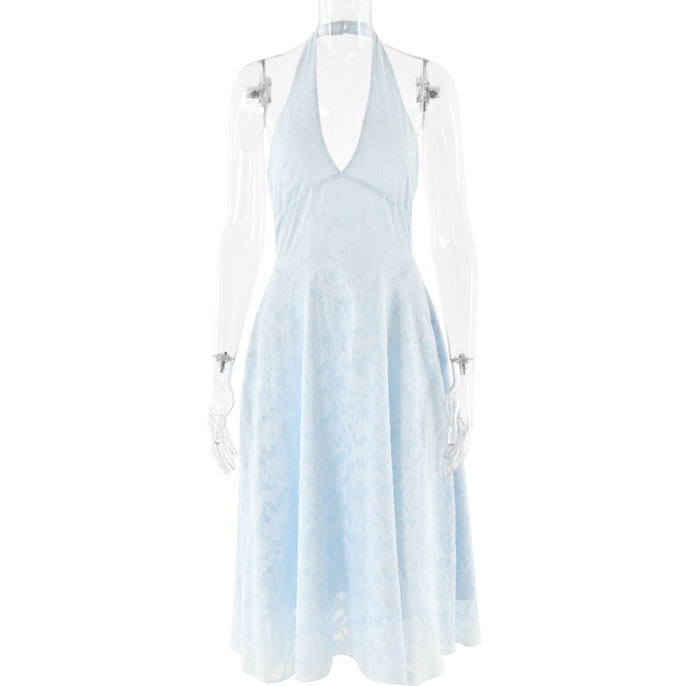 Elegant Blue Evening Gown, Sexy Halter Deep V‑Neck Design,Skinny Slimming Silhouette, Glamorous Formal Party Dress For Women_ecoleips.com