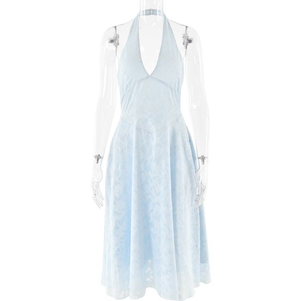 Elegant Blue Evening Gown, Sexy Halter Deep V‑Neck Design,Skinny Slimming Silhouette, Glamorous Formal Party Dress For Women_ecoleips.com