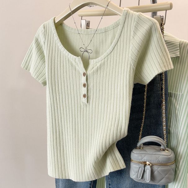 Women's Breathable Knit V-Neck T-Shirt Short Sleeve Lightweight Summer Top Slim Fit Comfort Stretch_ecoleips.com