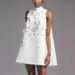 Elegant Stand Collar Short Dress For Women Sleeveless Beaded Three Dimensional Floral Details Sophisticated Loose Fitting New Style_ecoleips.com