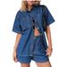 Women's Distressed Denim Shorts Set – High-Waisted Vintage Washed Top & Bermuda Shorts (Cotton Blend, S-XL) For Summer Street Style_ecoleips.com