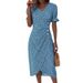 2024 Summer Comfortable Casual V-neck Print Puff Irregular Hem Short Sleeve Commuting Floral Dress_ecoleips.com