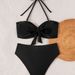 Women's Clothing Solid Color Detachable Halter Neck Tie Bandeau Bikini Swimsuit Set_ecoleips.com